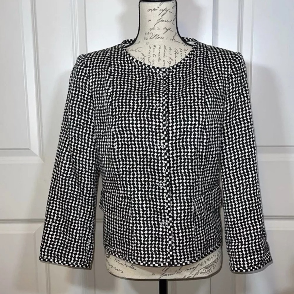 Armani Collezioni Patterned Cotton & Silk Casual Jacket Black & White Size 14 B4